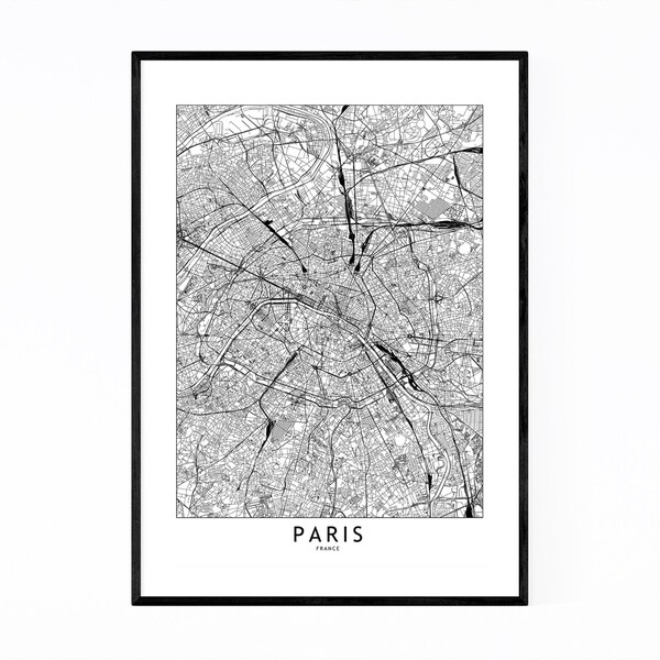 Noir Gallery Paris Black & White City Map Framed Art Print