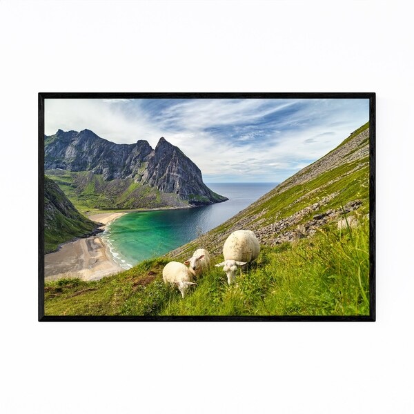 Noir Gallery Lofoten Norway Sheep Mountains Framed Art Print