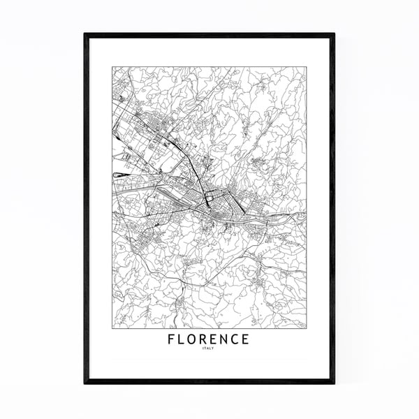 Noir Gallery Florence Black & White City Map Framed Art Print