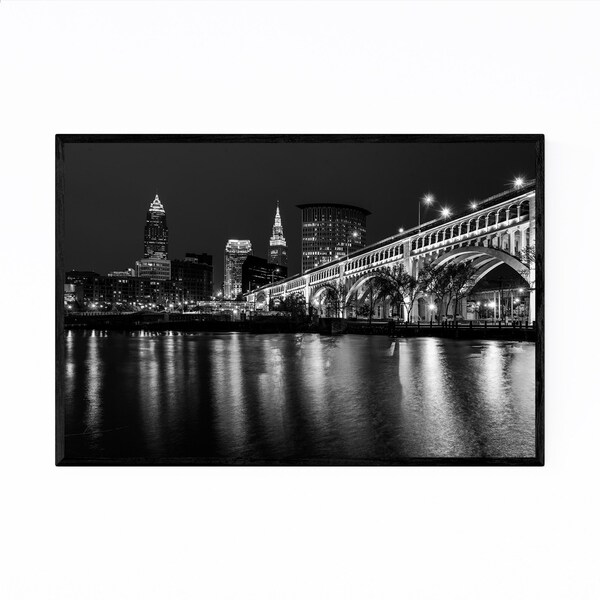 Noir Gallery Cleveland Ohio Skyline Night Framed Art Print
