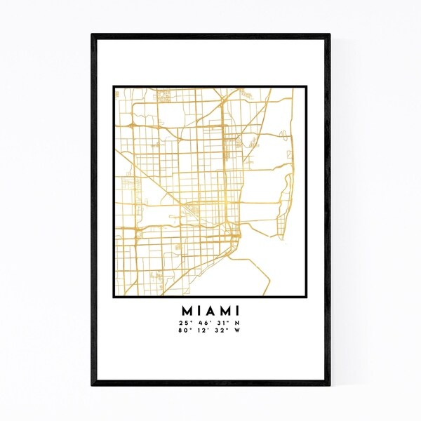 Noir Gallery Minimal Miami City Map Framed Art Print