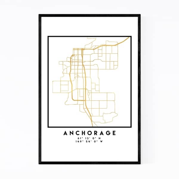 Noir Gallery Minimal Anchorage City Map Framed Art Print