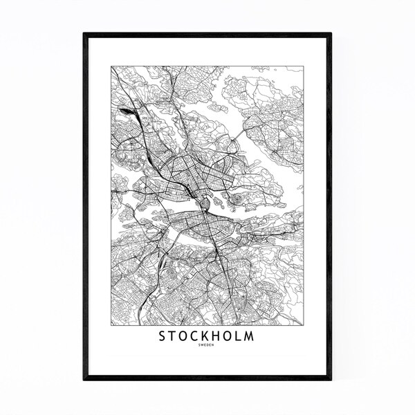 Noir Gallery Stockholm Black & White City Map Framed Art Print