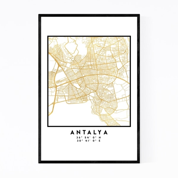 Noir Gallery Minimal Antalya City Map Framed Art Print