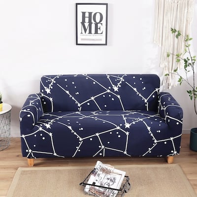 Enova Home Dark Blue Elegant Polyester and Spandex Stretch Washable Box Cushion Loveseat Slipcover