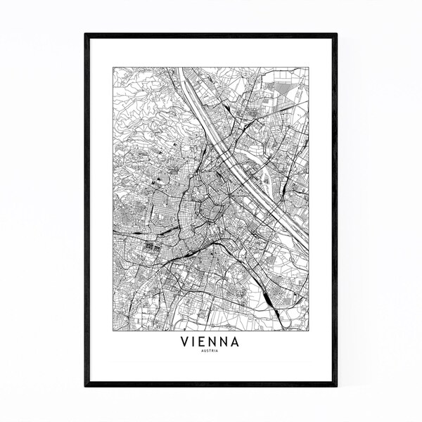 Noir Gallery Vienna Black & White City Map Framed Art Print