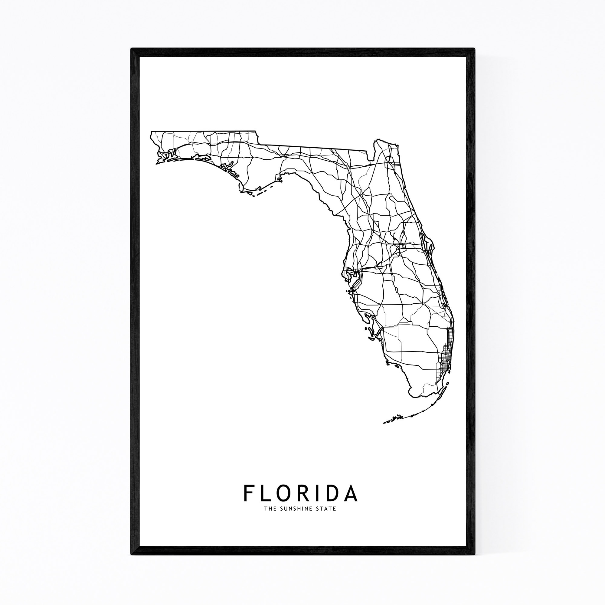 Florida Map Black And White Shop Noir Gallery Florida Black & White State Map Framed Art Print 