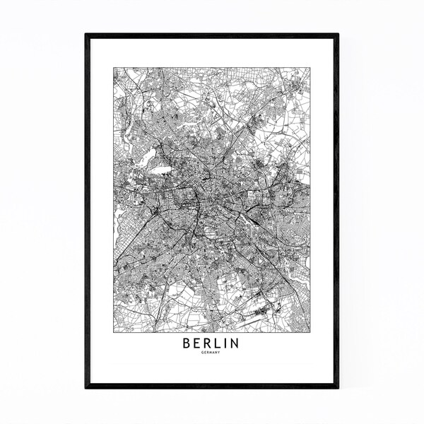 Noir Gallery Berlin Black & White City Map Framed Art Print