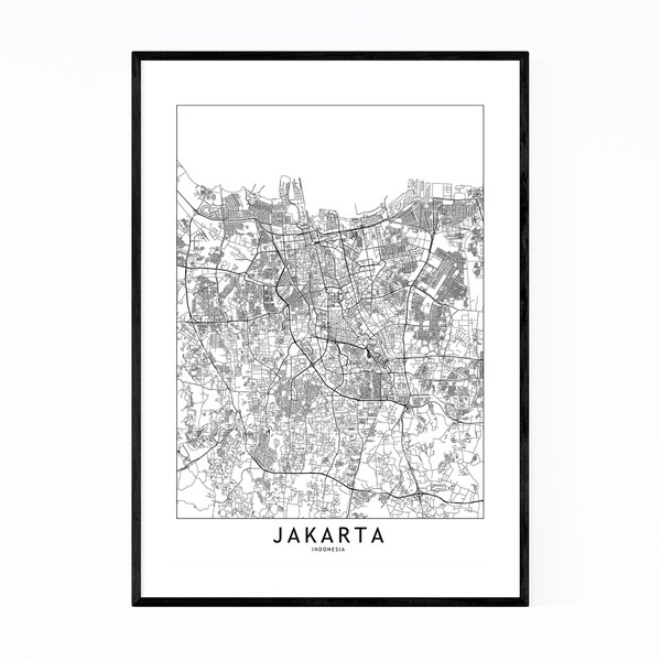 Noir Gallery Jakarta Black & White City Map Framed Art Print