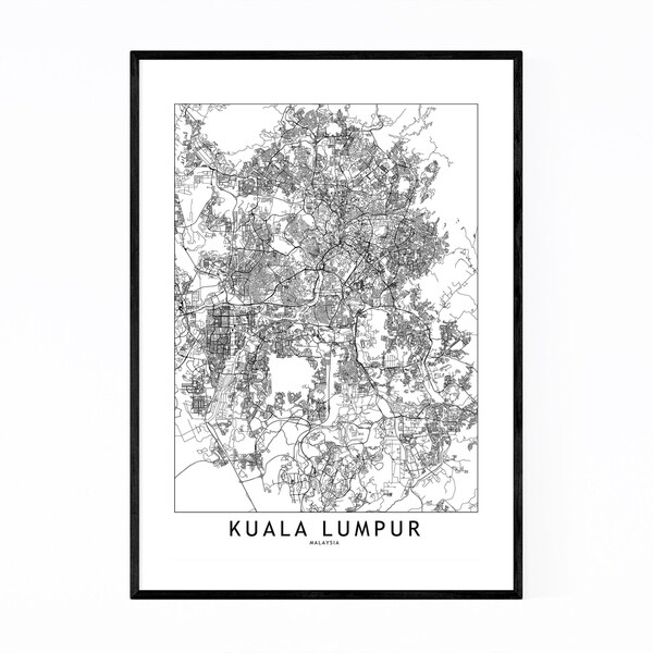 Noir Gallery Kuala Lumpur Black & White Map Framed Art Print