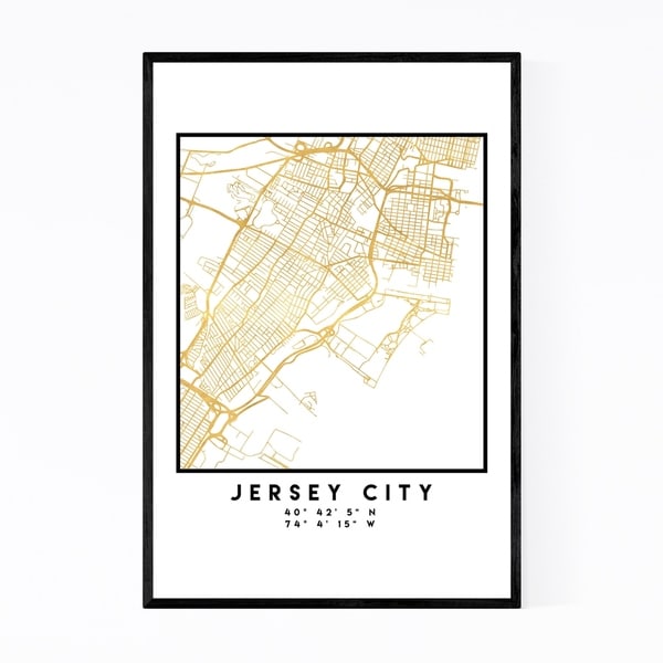 Noir Gallery Minimal Jersey City City Map Framed Art Print