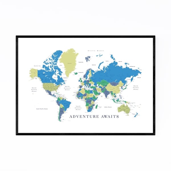 Noir Gallery Green Blue World Map Adventure Framed Art Print