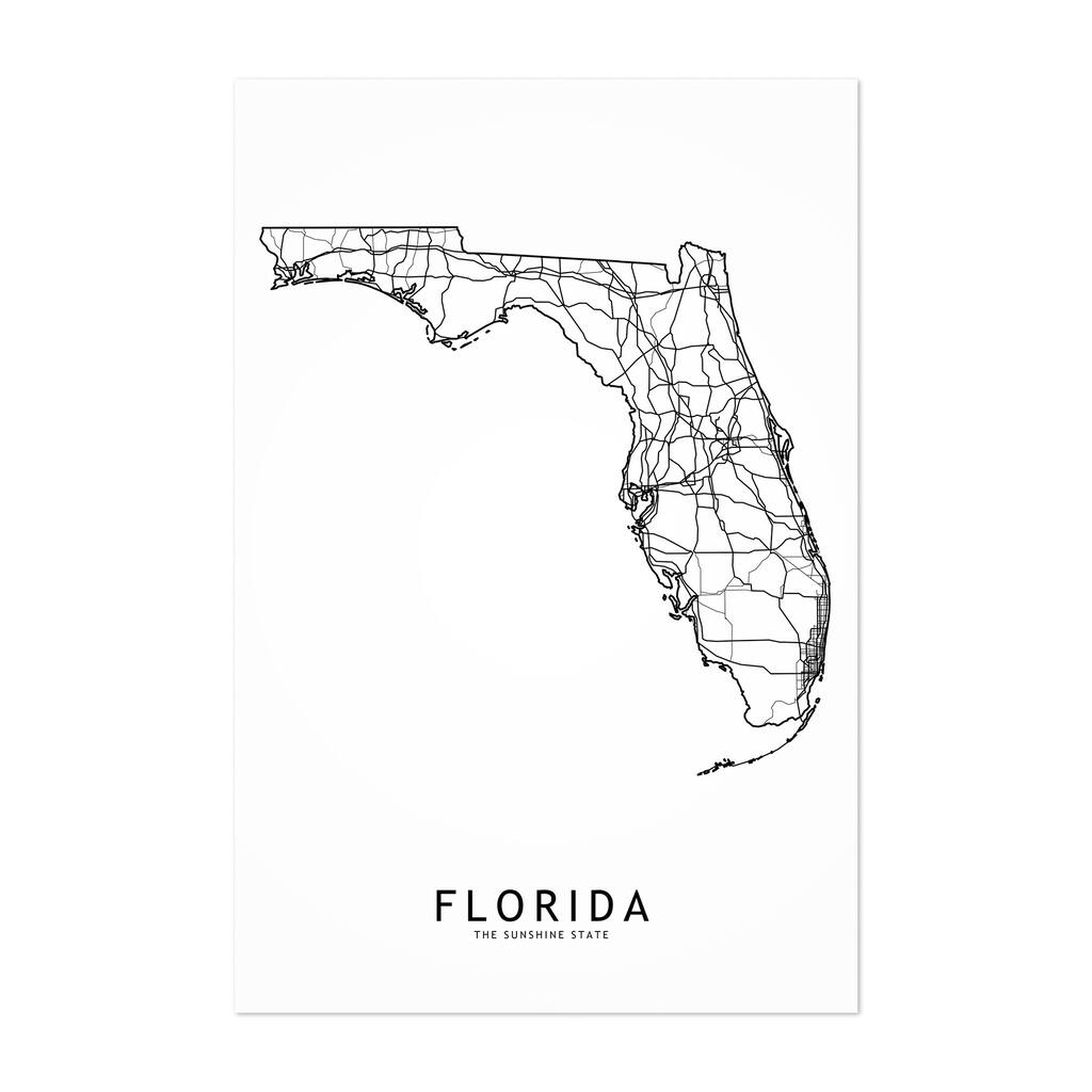 Noir Gallery Florida Black & White State Map Unframed Art Print/Poster