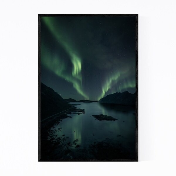 Noir Gallery Northern Lights Norway Fjord Framed Art Print