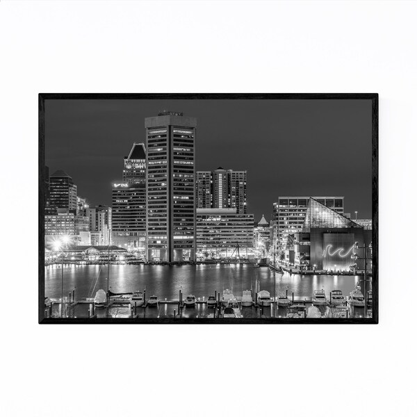 Noir Gallery Black & White Baltimore Skyline Framed Art Print