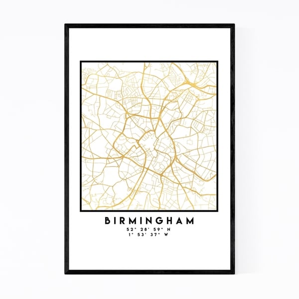 Noir Gallery Minimal Birmingham City Map Framed Art Print