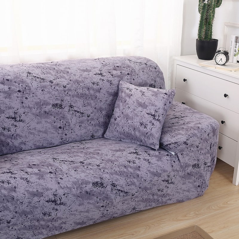 Enova Home Purple Grey Elegant Polyester and Spandex Stretch Washable Box Cushion Sofa Slipcover