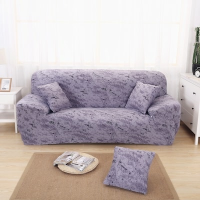 Enova Home Purple Grey Elegant Polyester and Spandex Stretch Washable Box Cushion Sofa Slipcover