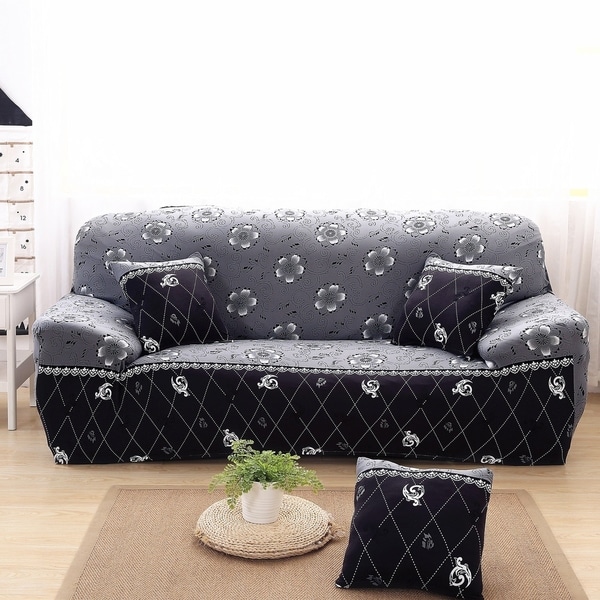 Enova Home Grey Elegant Polyester and Spandex Stretch Washable Box Cushion Sofa Slipcover