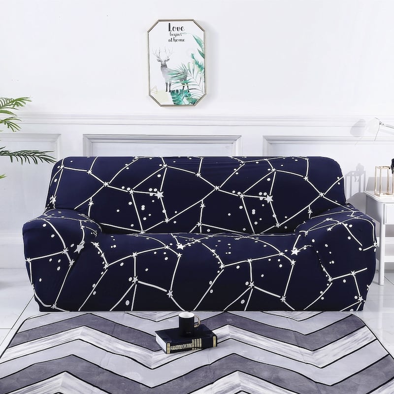 Enova Home Dark Blue Elegant Polyester and Spandex Stretch Washable Box Cushion Sofa Slipcover