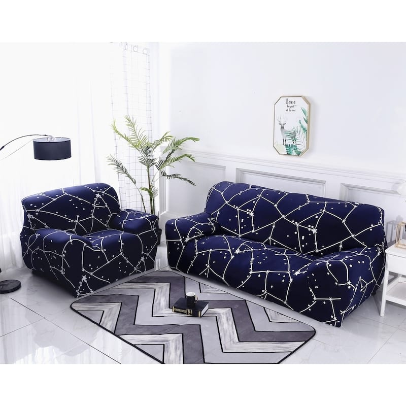 Enova Home Dark Blue Elegant Polyester and Spandex Stretch Washable Box Cushion Sofa Slipcover