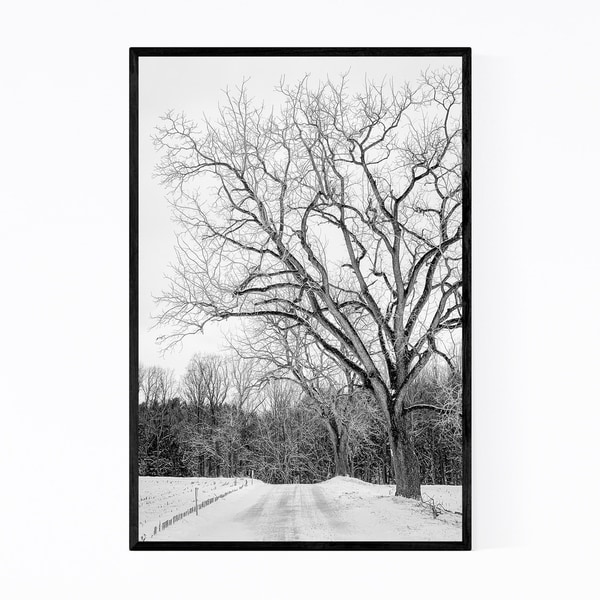 Noir Gallery Black & White Snow Country Road Framed Art Print