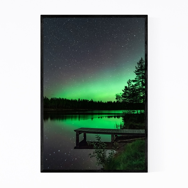 Noir Gallery Aurora Borealis Lake Night Sky Framed Art Print