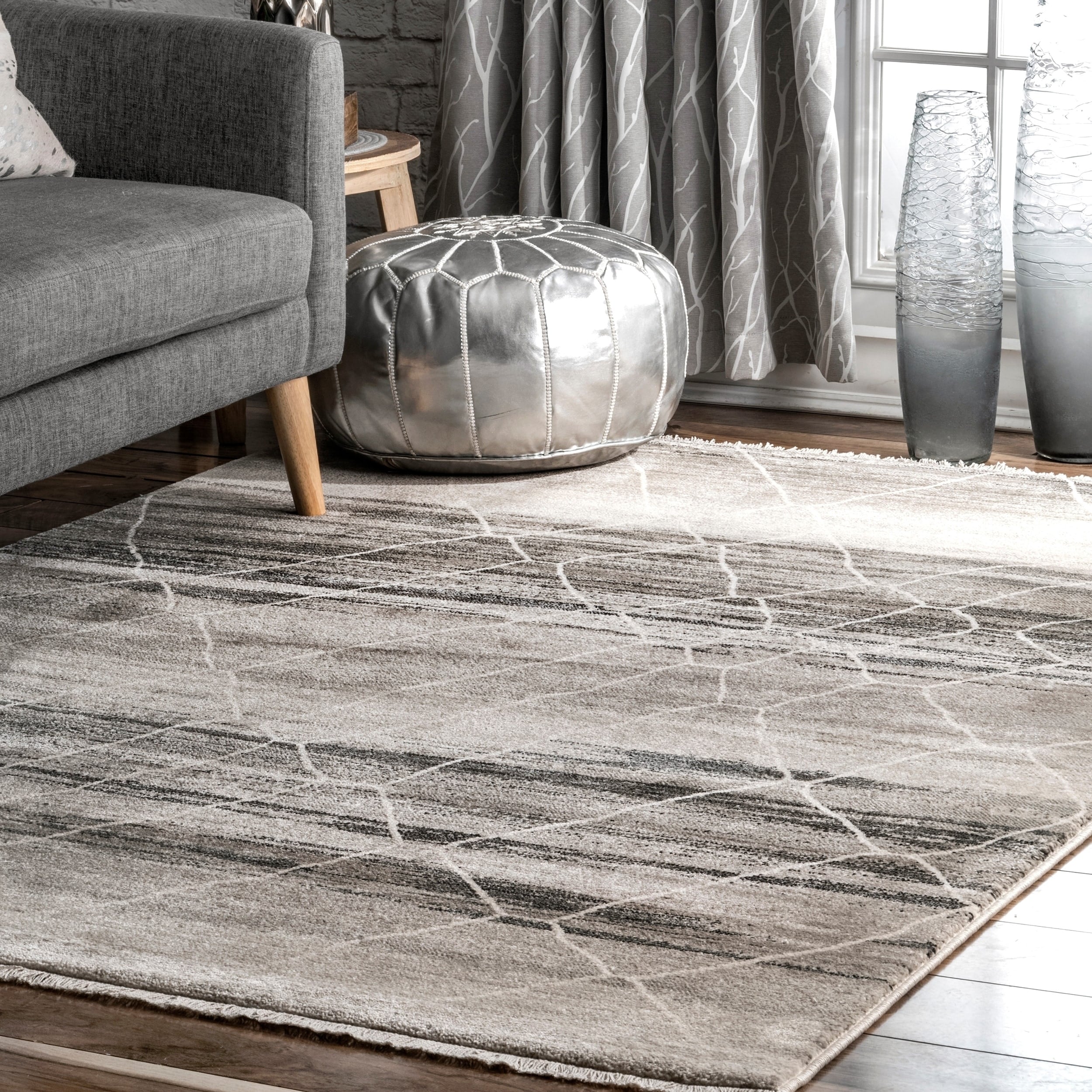 Shop Strick Bolton Lanza Grey Abstract Diamond Fringed Area Rug