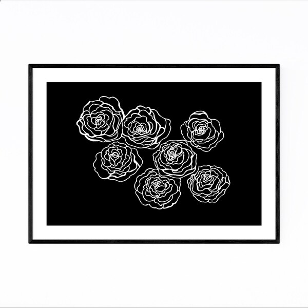 Noir Gallery Black White Floral Illustration Framed Art Print