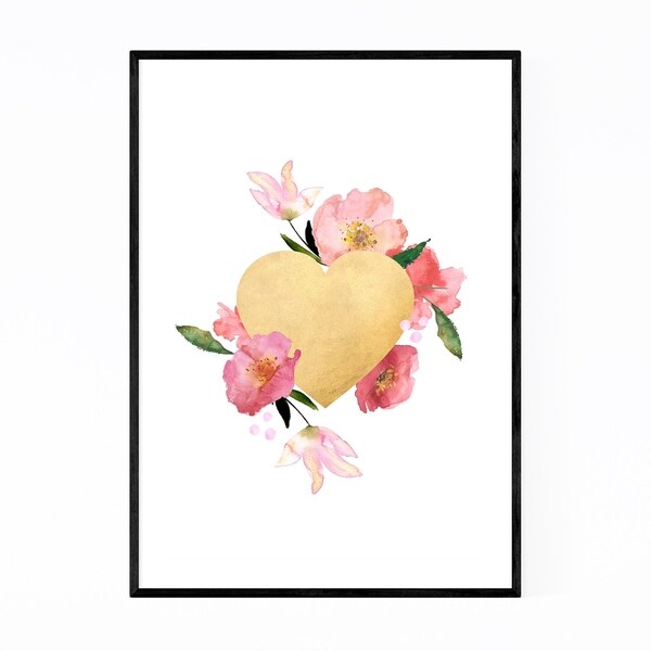 Noir Gallery Gold Floral Heart Love Wedding Framed Art Print