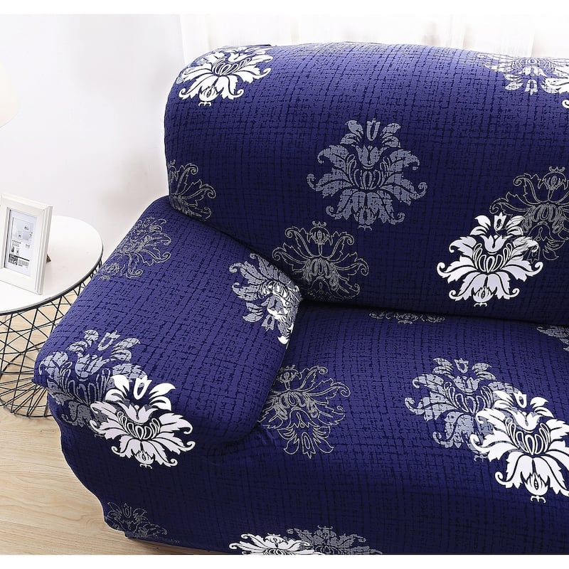 Enova Home Navy Blue Elegant Polyester and Spandex Stretch Washable Box Cushion Sofa Slipcover