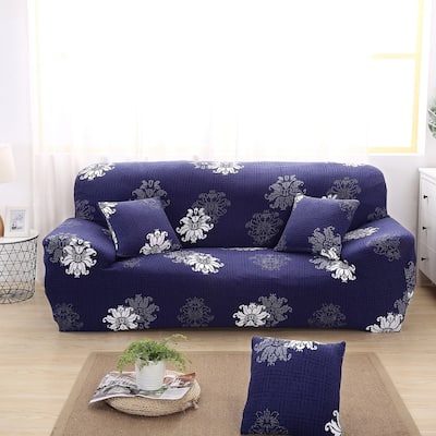 Enova Home Navy Blue Elegant Polyester and Spandex Stretch Washable Box Cushion Sofa Slipcover