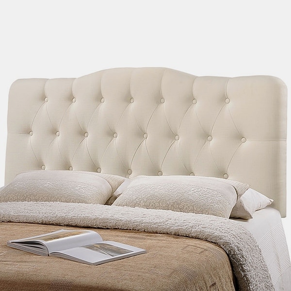 Kenmore Ivory Fabric Upholstered Tufted King Size Headboard On Sale