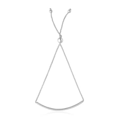 14k White Gold Smooth Curved Bar Lariat Design Bracelet