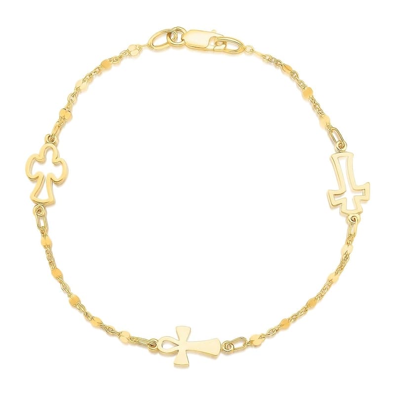 14k Yellow Gold Symbolic Cross Bracelet