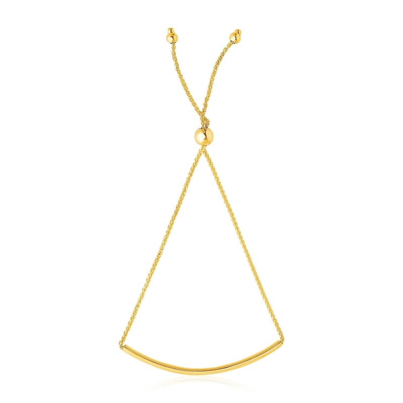 14k Yellow Gold Smooth Curved Bar Lariat Design Bracelet