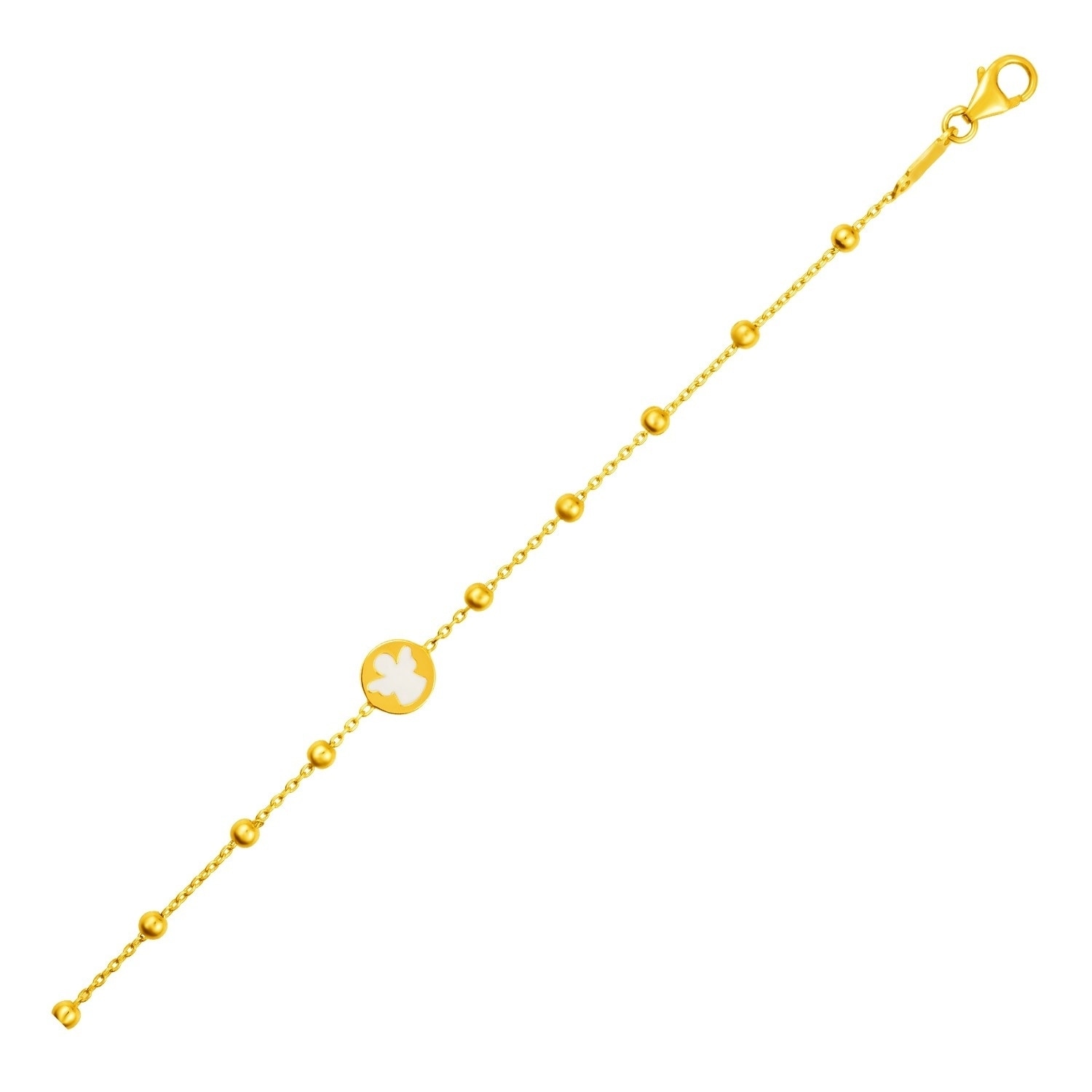MayaMila 14k Yellow Gold Childrens Bracelet with Angel and Beads