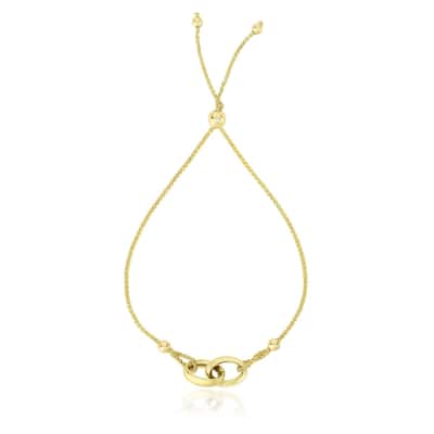 14k Yellow Gold Entwined Rings Adjustable Lariat Style Bracelet