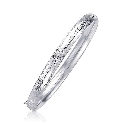 14k White Gold Classic Floral Carved Bangle