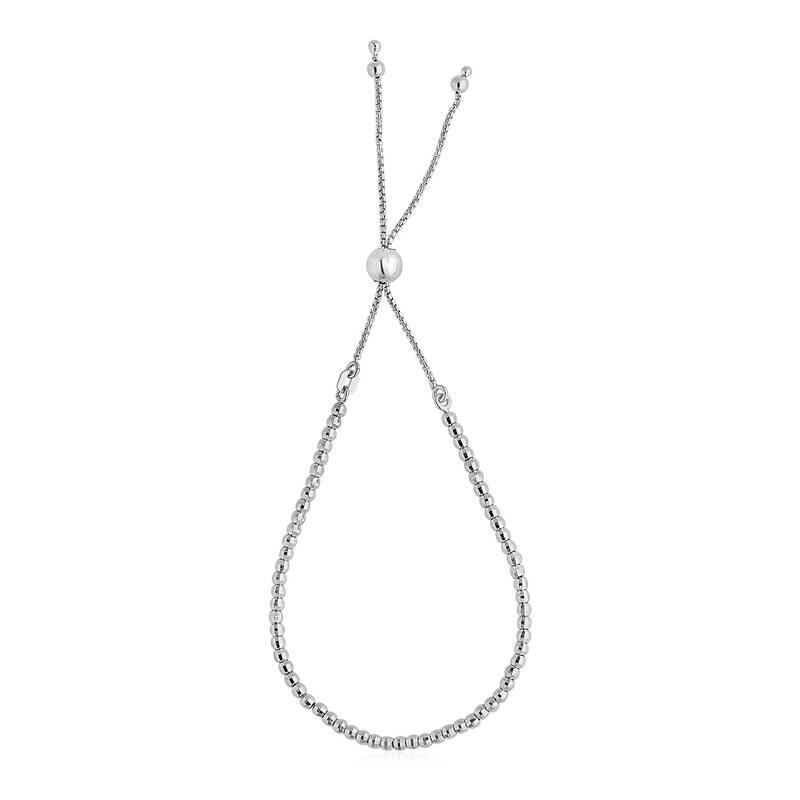 Solid Sterling Silver Adjustable Fine Shiny Beaded Bracelet