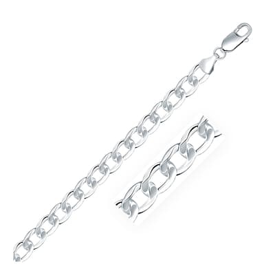Rhodium Plated 7.9mm Sterling Silver Curb Style Bracelet