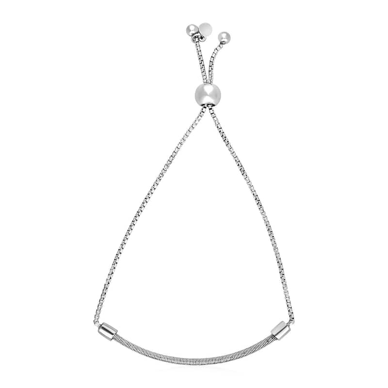 Adjustable Bracelet with Textured Curved Bar in Sterling Silver