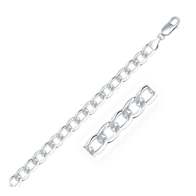 Rhodium Plated 7.2mm Sterling Silver Curb Style Bracelet