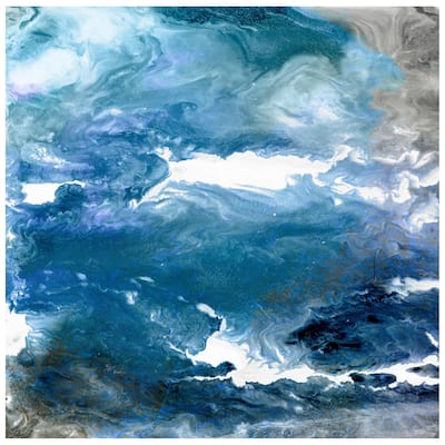 Blue Abstract Frameless Free Floating Tempered Art Glass Wall Art - 38 x 38