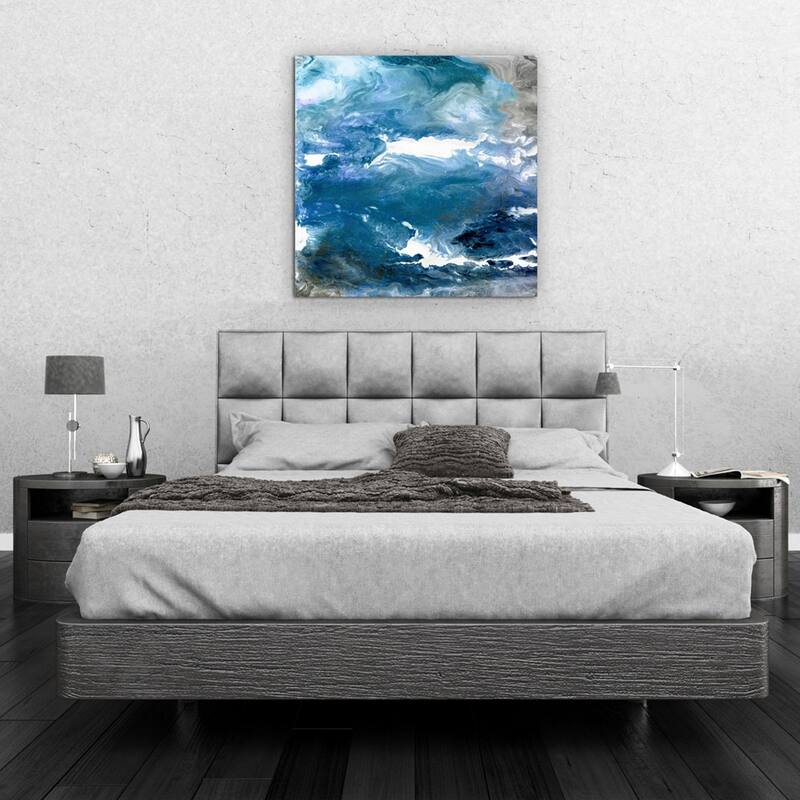 Blue Abstract Frameless Free Floating Tempered Art Glass Wall Art - 38 x 38