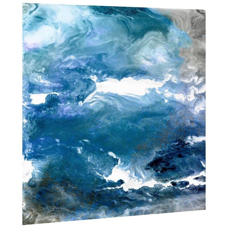 Blue Abstract Frameless Free Floating Tempered Art Glass Wall Art - 38 x 38