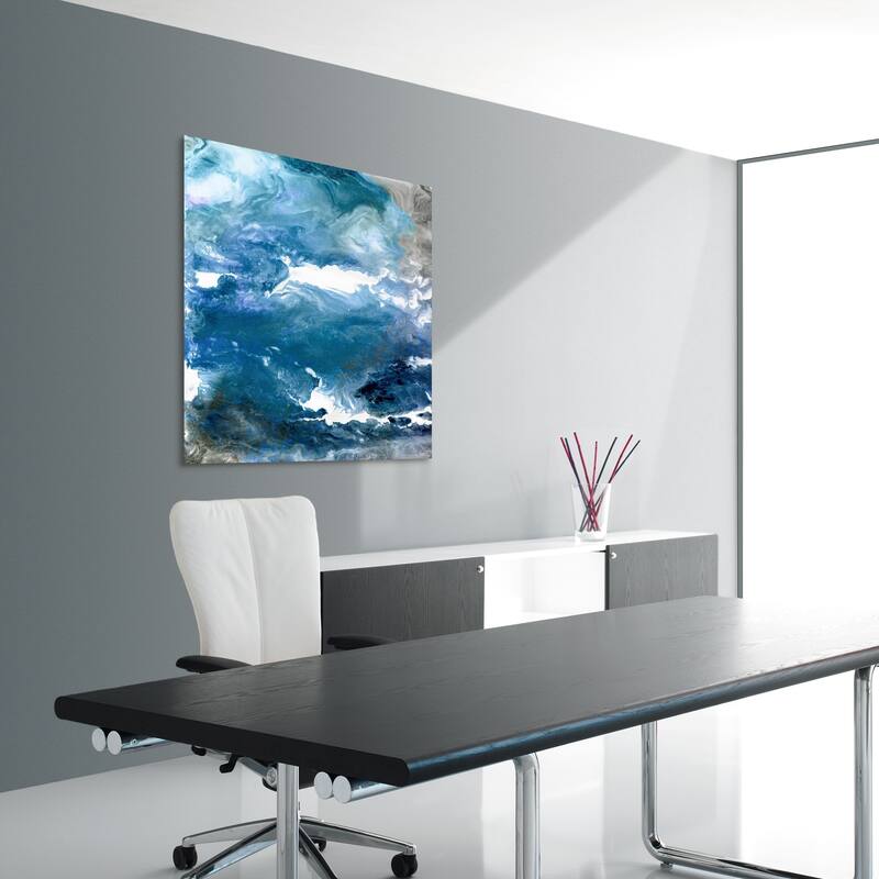 Blue Abstract Frameless Free Floating Tempered Art Glass Wall Art - 38 x 38