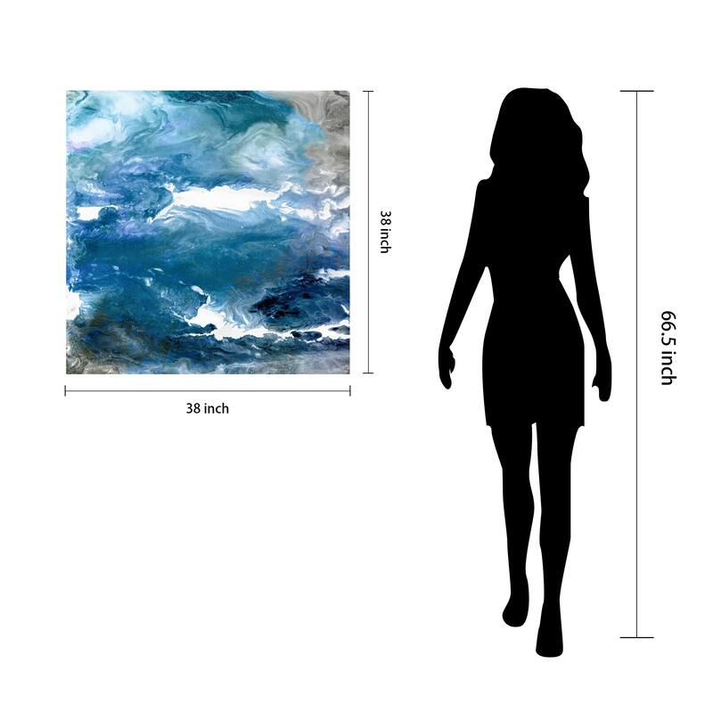 Blue Abstract Frameless Free Floating Tempered Art Glass Wall Art - 38 x 38