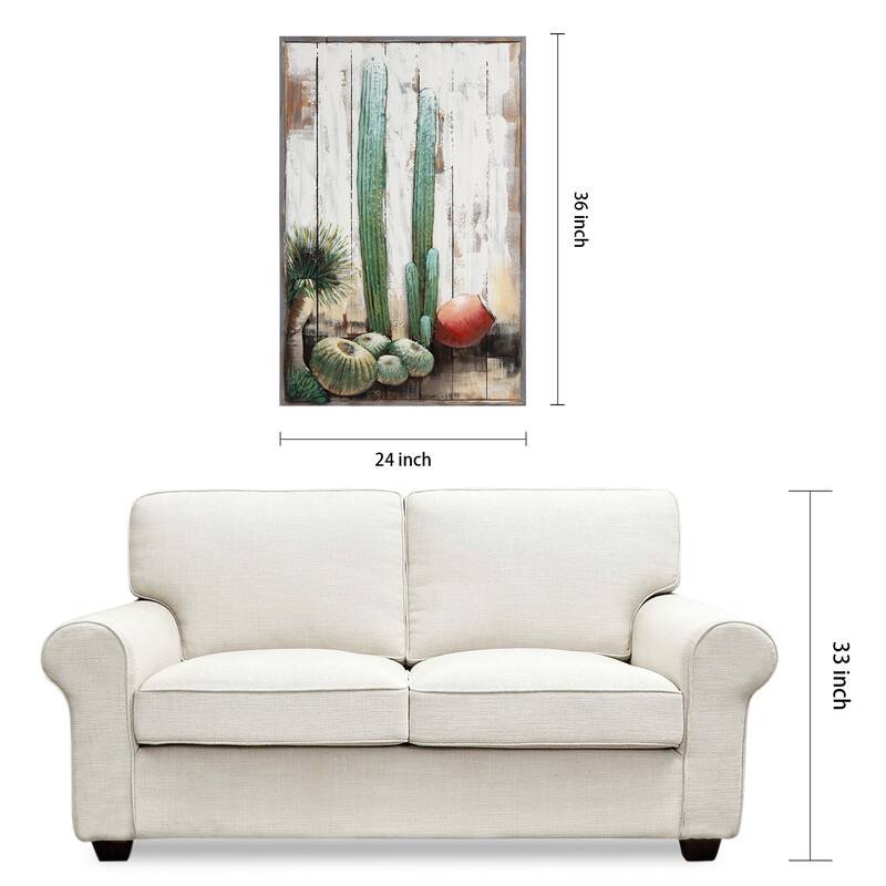 Cacti Metallic Handed Painted Rugged Wooden Blocks Wall Art