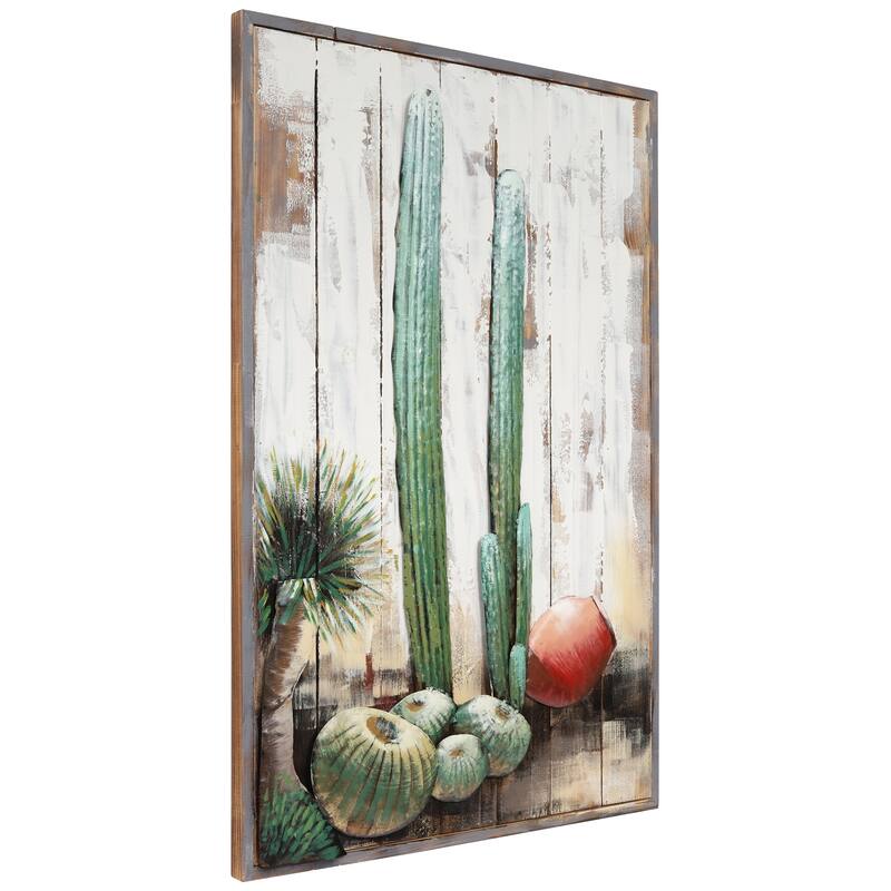Cacti Metallic Handed Painted Rugged Wooden Blocks Wall Art